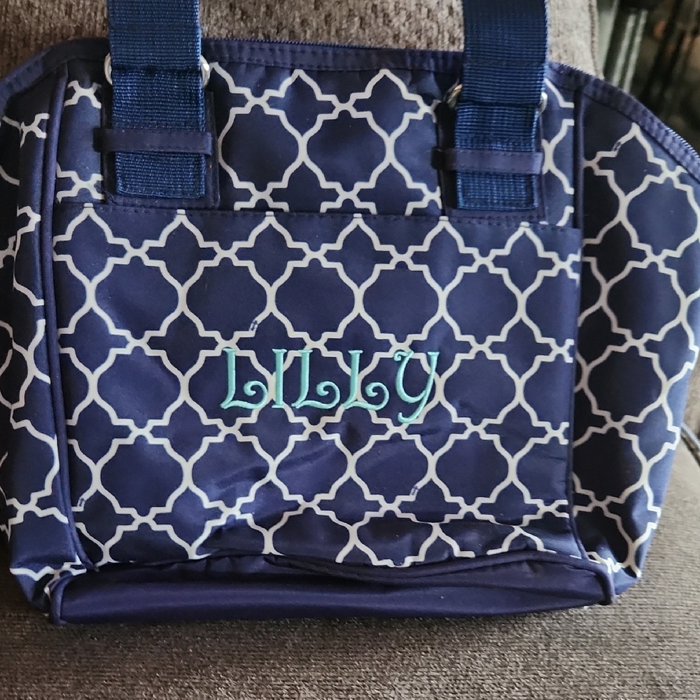 Navy and White Patterned Tote Bag Monogrammed LILLY